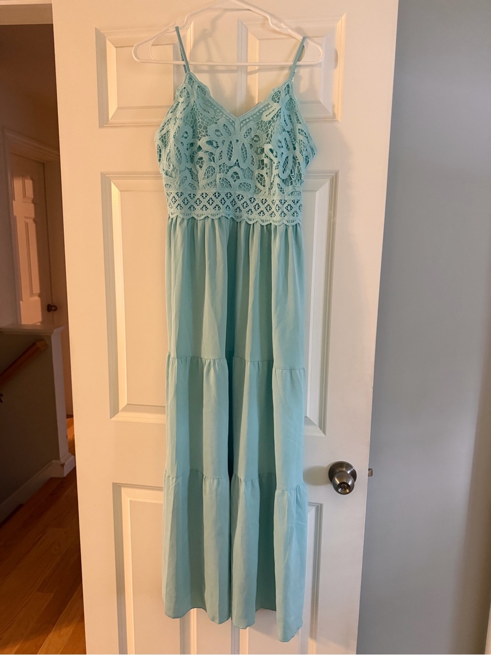 Light Blue Lace Bust Tiered Maxi Slip Dress - Unbranded